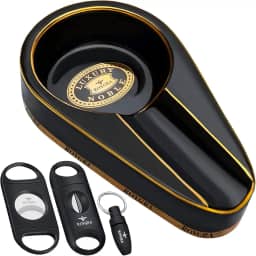 roygra Cinzeiro de charuto para pátio externo com conjunto de 3 cortadores, cinzeiros de charuto para ambientes externos, cinzeiro externo com suporte, decoração de casa de cerâmica, bandeja de