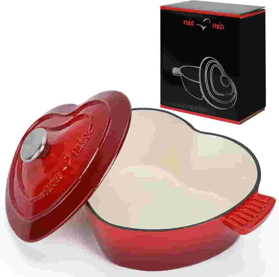 MIAMIO - Forno holandês de ferro fundido esmaltado (9 litros, 25 cm) em forma de coração, panela antiaderente/presente para o Natal, adequado para todos os tipos de calor + forno