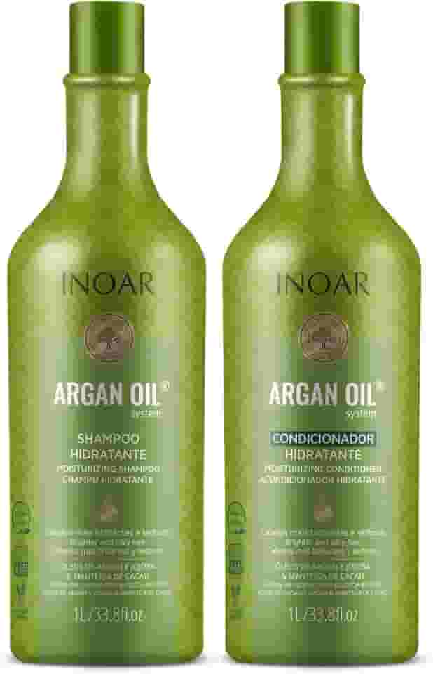Inoar, Kit Argan Oil System – Shampoo e Condicionador 1L, Hidratação Profunda, Brilho Intenso, Redução de Frizz, Nutrição com Óleo de Argan, Para Todos os Tipos de Cabelo