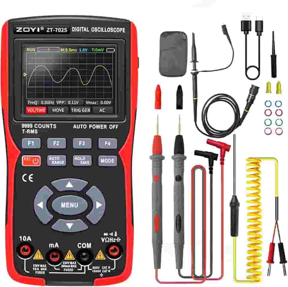 ZNZHNSI Multímetro osciloscópio automotivo digital portátil 702s 2 em 1, largura de banda de 10mhz de canal único, comprimento de registro de 64kbyte, alta taxa de amostragem de 48msa/s, tes