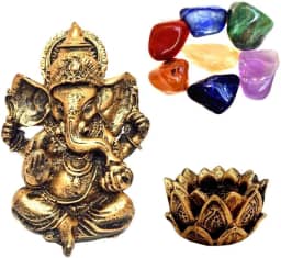 Combo Estátua de Ganesha + Castiçal + Pedras dos Chakras