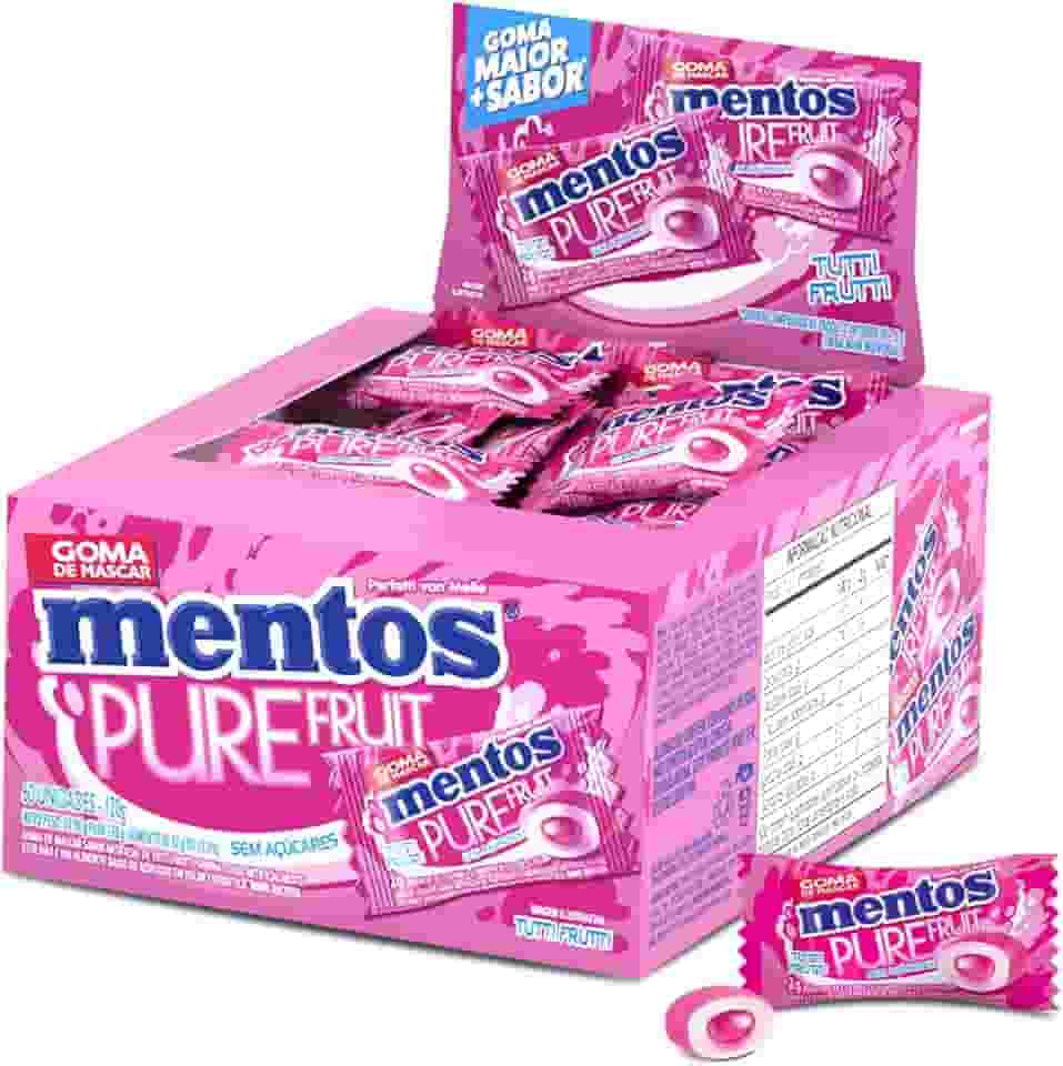 Gomas de Mascar, Mentos, Pure Fruit, Sem Açúcar, Sabor Tutti-Frutti - Monopeça | 60 Unidades