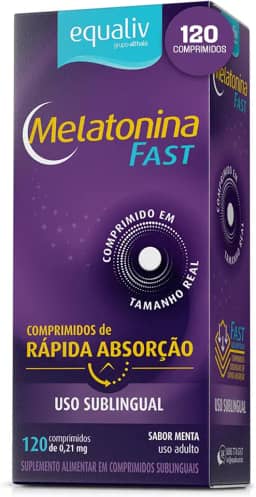 Equaliv Melatonina Fast - Suplemento para Sono Reparador - Sem Glúten, Lactose e Açúcares - Sabor Menta, 210 mcg, 120 Comprimidos