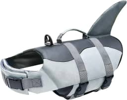 Izefia Colete salva-vidas para cães, colete salva-vidas com alça, colete salva-vidas para cães pequenos, cachorros grandes, cinza, tubarão M