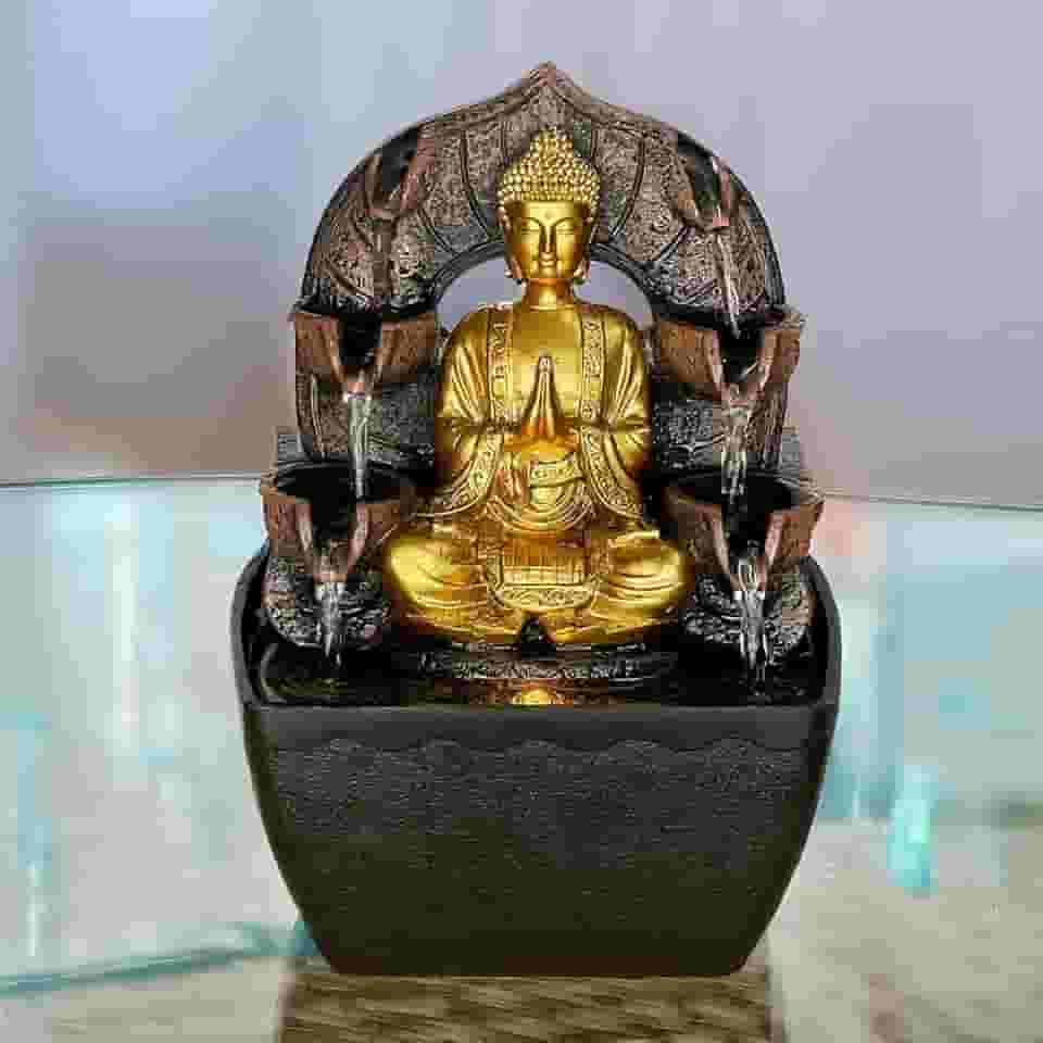 Fonte de Mesa Decorativa Buda Mudra da Saudação com LED - Fonte de Água
