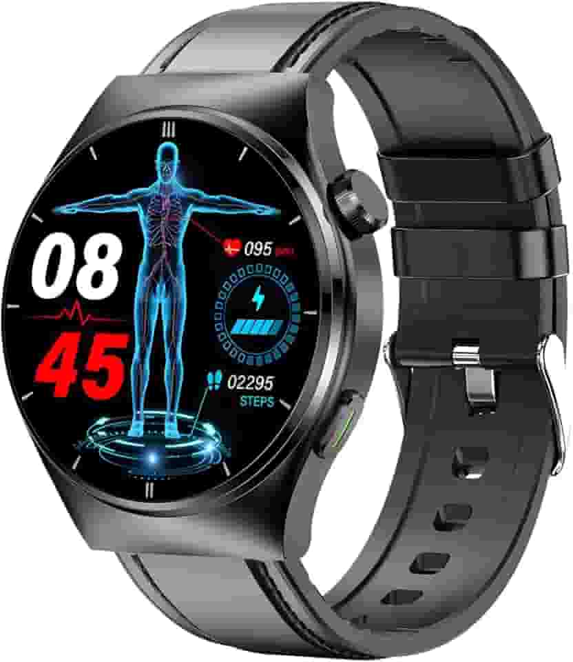 Smartwatch fitness masculino com chamadas, frequência cardíaca e monitor Bp, rastreamento multimodo, pulseira preta