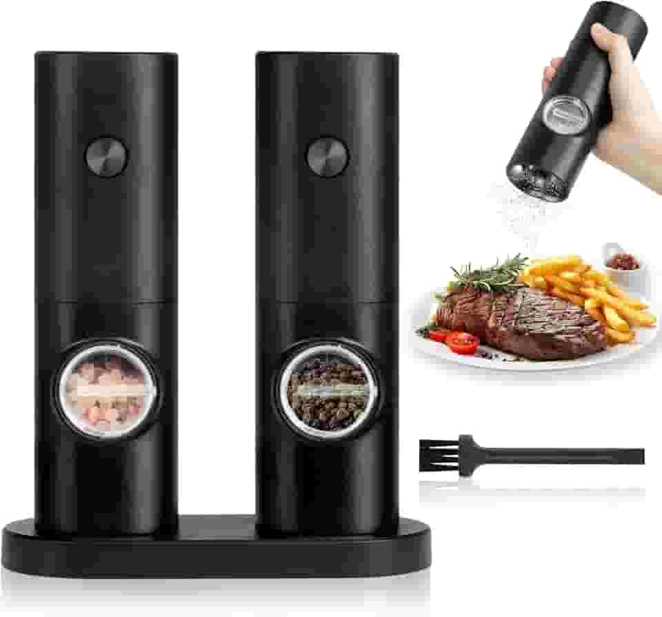 Moedor Elétrico de Sal e Pimenta, Conjunto com 2 Unidades, 70ml, Preto