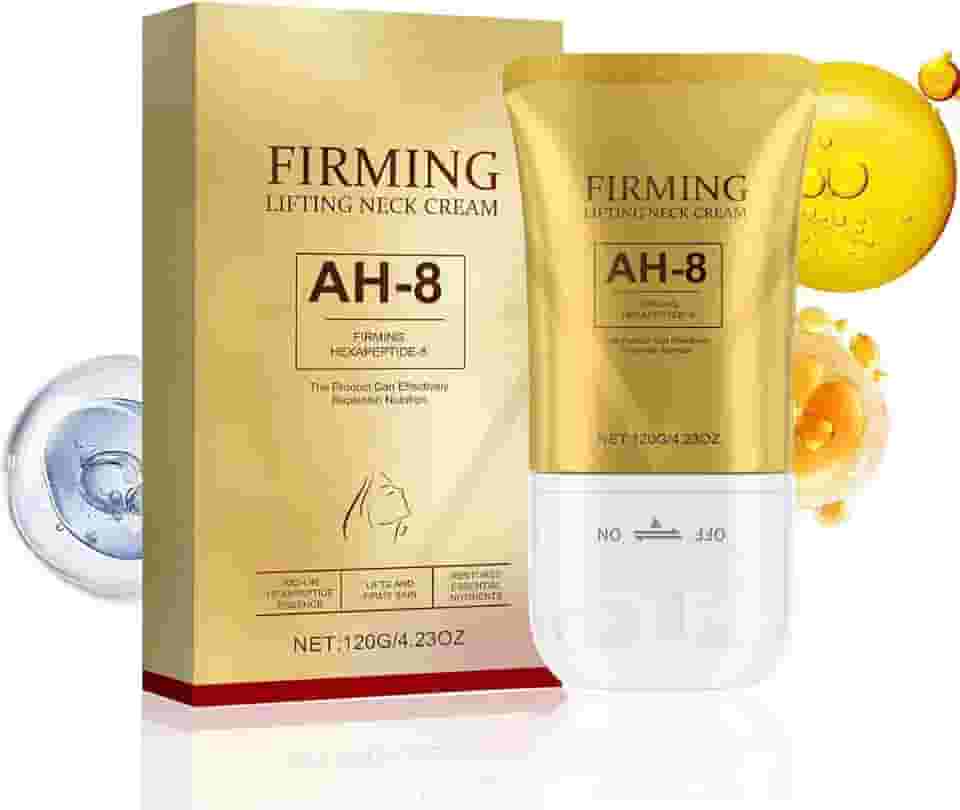 AH-8 Creme firmador de pescoço para conforto de cuidados com o corpo da pele crepey, 2025 novo creme firmador de pescoço com rolo, reduz rugas linhas finas, hidratante, aperta cuidados com a pele