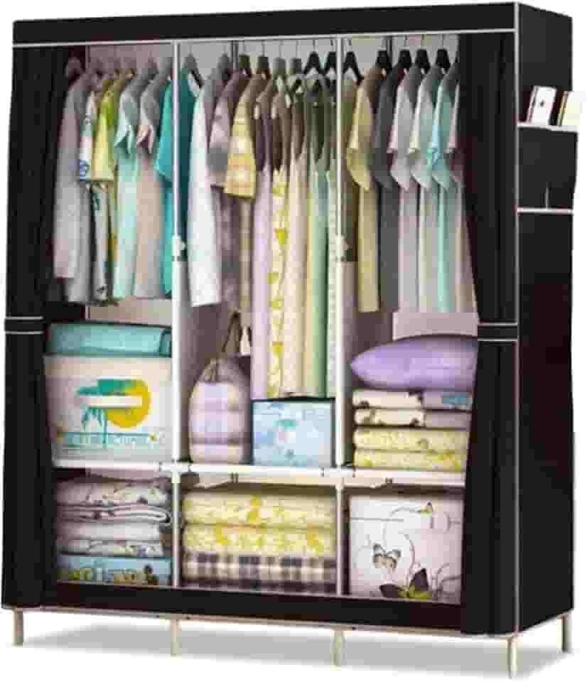 Guarda-Roupa Dobrável 3 Portas Portátil Multiuso com Cabideiro e Sapateira – Armário Organizador Impermeável, Fechamento com Zíper, Resistente e Fácil de Montar (Preto)