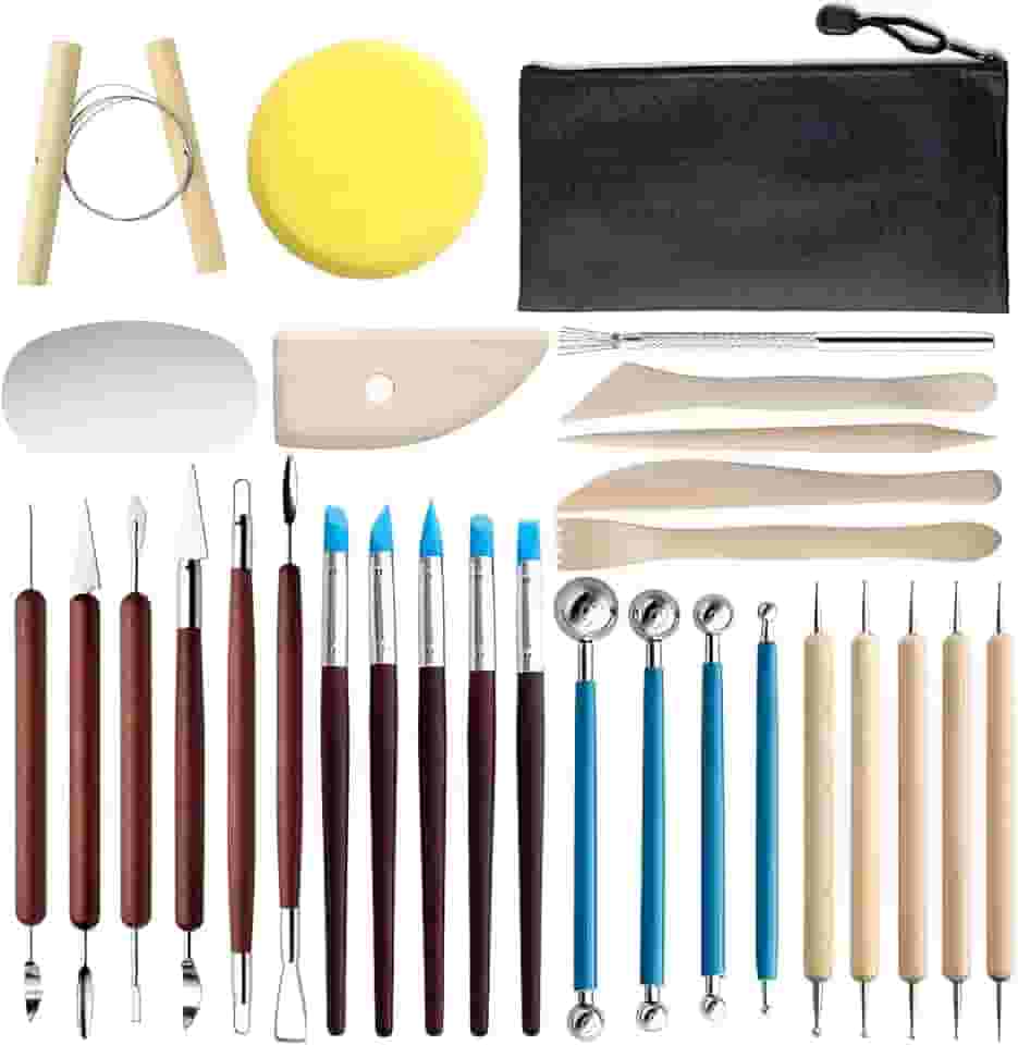 Kit de Ferramentas de Esculpir 30 Peças para Cerâmica Fria, Argila e Artesanato, Estecas ceramica fria - Ferramentas Profissionais Dupla Face, para Escultura e Criação de Peças Artísticas (preto)