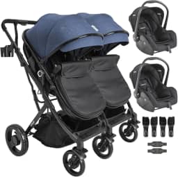 Carrinho Kiddo para Gemeos com 2 Bebe Conforto Vox II Marinho