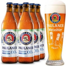 Kit 6 Cerveja Zero Álcool Paulaner Weissbier Garrafa 500ml + Copo Prost