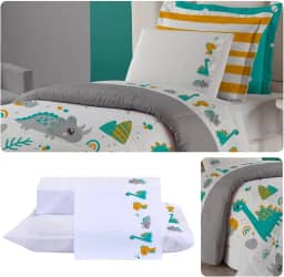 Edredom Solteiro Infantil Percal 300 Fios Peletizado 03 Peças Dino
