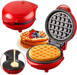Mini Máquina de Waffles Elétrica, 110V, Antiaderente, Vermelha, para Café da Manhã e Sobremesas - Premium