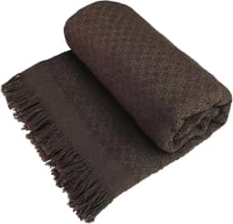 Decolab Manta para Sofá em Algodão com Franjas Artesanais | Cobertor Decorativo para Sofa, Poltrona e Cama | Estilo Boho Chic (Marrom)