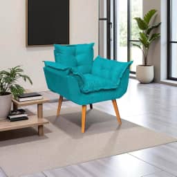 Poltrona Alice Decorativa Para Sala Cadeira Reforçada Para Recepção Manicure Clínica Sala De Espera Consultório Escritório Pé Castanho - Clique & Decore (Azul-turquesa)