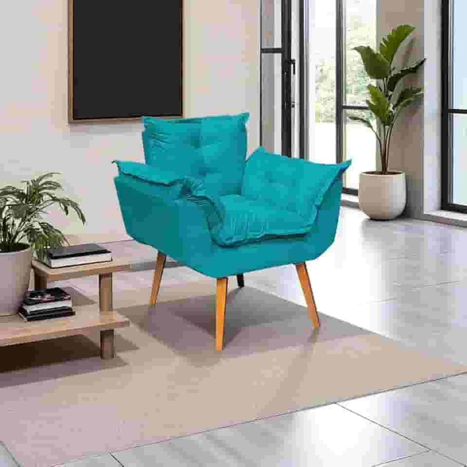 Poltrona Alice Decorativa Para Sala Cadeira Reforçada Para Recepção Manicure Clínica Sala De Espera Consultório Escritório Pé Castanho - Clique & Decore (Azul-turquesa)