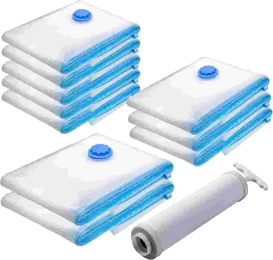 Kit 10 Saco a Vacuo + bomba Sacos Organizadores para Mala Roupas Viagem Cobertores Guarda Vac Bag Espaço