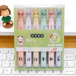 Conjuntos de Marca-Textos Pata de Gato Em Tons Pastel, Ponta Suave e Delicada Para Anotações Em Diário, Aulas, Livros e Bíblia. Marcadores de Texto Ideal Presente Para Crianças (6 und - Kitty)