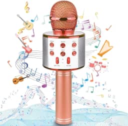 Microfone Infantil Karaoke Sem Fio Recarregável USB para Crianças Menina Menino Festas e Eventos Portátil (ROSA GOLD)