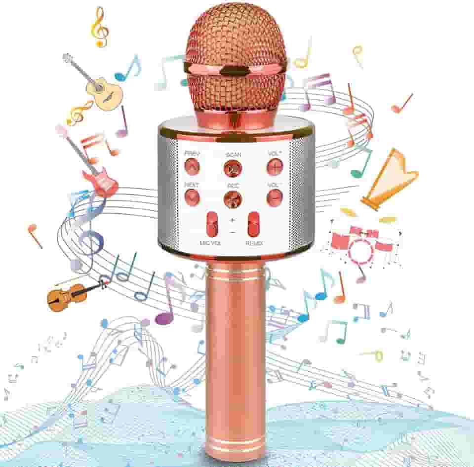 Microfone Infantil Karaoke Sem Fio Recarregável USB para Crianças Menina Menino Festas e Eventos Portátil (ROSA GOLD)