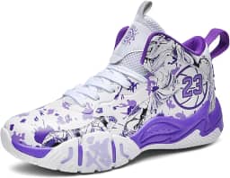 Tênis de basquete masculino de cano alto com superfície de malha para quadra externa, calçados esportivos antiderrapantes presente