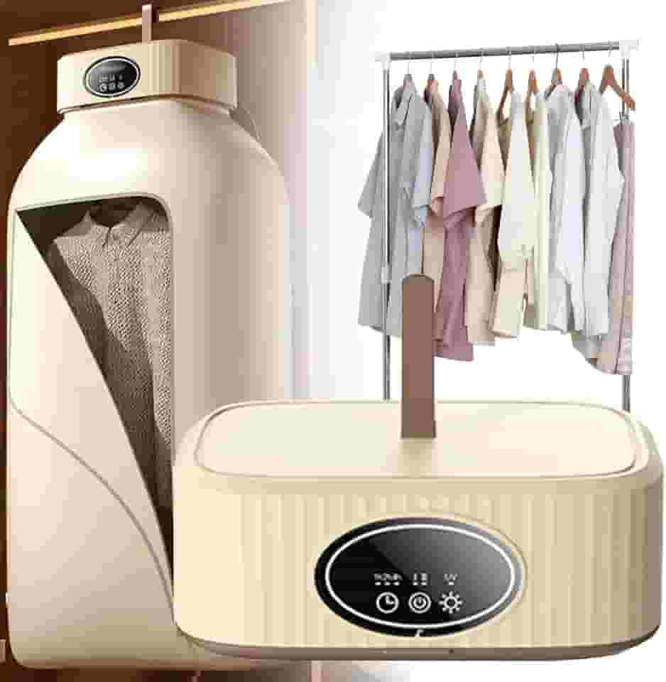 Secador De Roupas Portátil Para Uso Doméstico Conveniente,Máquina De Secar Roupas Elétrica Portátil-Função De Temporizador/2 Níveis De Aquecimento - Inclui Saco De Secador E Cabide,Yellow