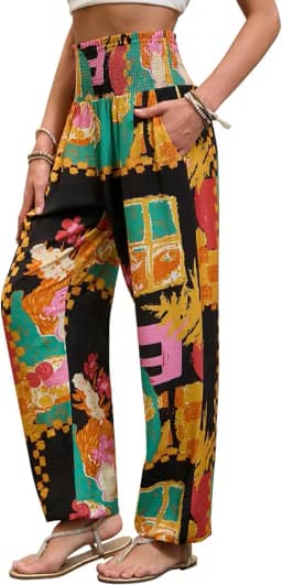 Calça feminina harém, hippie boho, cintura alta, calças de ioga com bolsos