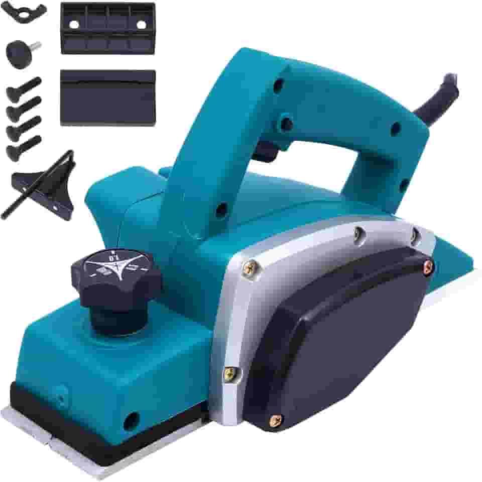 BHTOP Plaina manual elétrica, plaina de madeira para marcenaria, plaina com fio de 8 cm com lâminas, guia de borda (1900B)