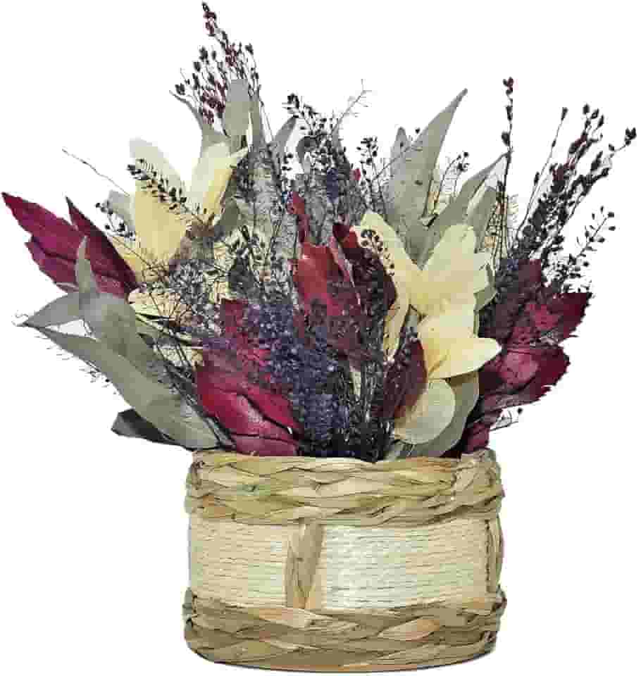 Arranjo Mix De Flores Secas Violeta Vaso Palha Decoração