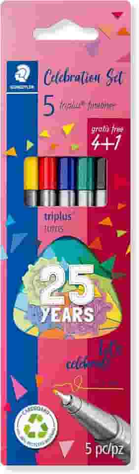 STAEDTLER Caneta Ponta Fina Triplus Fineliner 0.3mm Estojo 4 Cores Sortidas + 1-334 BK5 TA - Corpo Ergonômico Triangular – Ideal para Escrita e Bullet Journal