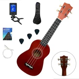 Bertô kit ukulele 21 polegadas com afinador capa 4 palhetas corda reserva e manual