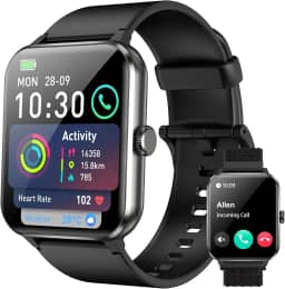 Smartwatch,Relógio Inteligente para Homens e Mulheres, 1.85“ Tela HD Touch, 100+ Modos Esportivos, Chamadas Bluetooth,Assistente de Voz, Compatível com iOS/Android,Inclui 2 Pulseiras,Preto