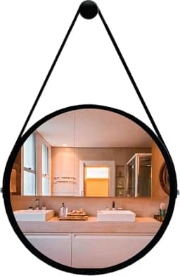 Reduna ESPELHO REDONDO ADNET 50CM PRETO ALÇA PRETA + SUPORTE