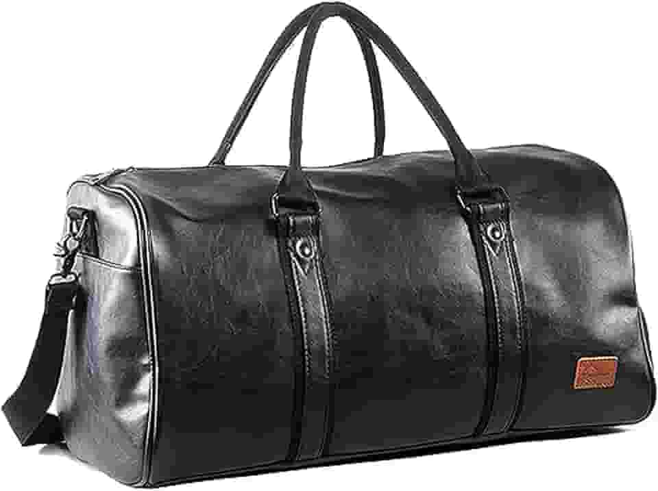 Bolsa de viagem de couro com bolsa de sapatos, bolsa de fim de semana à prova d'água, bolsa esportiva para homens e mulheres - preta, Preto, 20inch