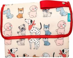 Trocador Fraldas Bebe Portátil acolchoado e impermeavel DOGS BEGE, com alça, do Rn a 4 anos - Cici e Ben