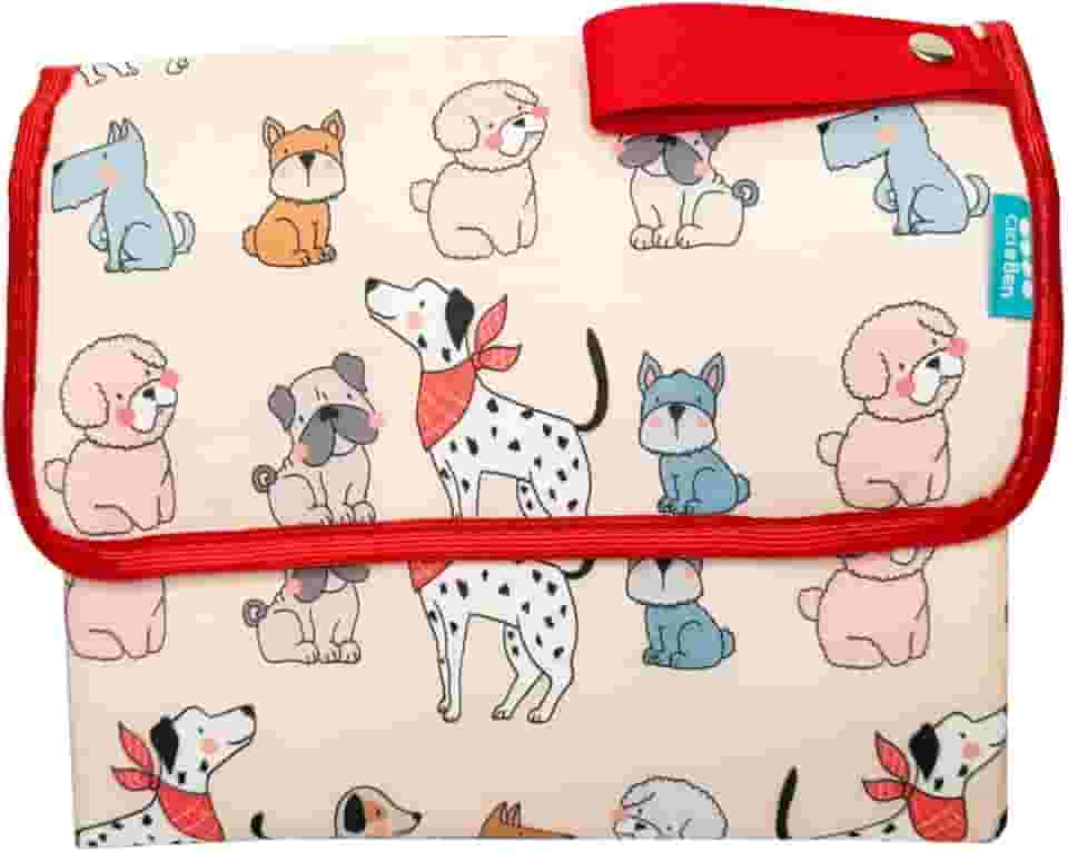 Trocador Fraldas Bebe Portátil acolchoado e impermeavel DOGS BEGE, com alça, do Rn a 4 anos - Cici e Ben