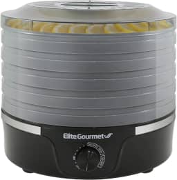 Elite Gourmet EFD319DKG Desidratador de alimentos, controles de temperatura ajustáveis, ervas secas, lanches de frutas e legumes, sem BPA, preto 5 bandejas
