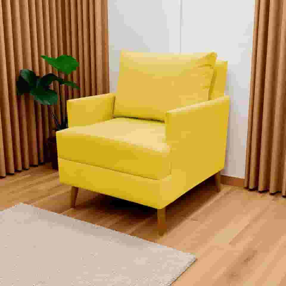 Poltrona Decorativa Para Sala Recepção Consultório Escritório Serena Suede (Amarelo)