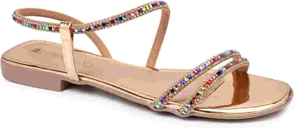 Sandália Rasteira Feminina Rasteirinha com Detalhes de Pedras Coloridas Leve Macia Confort