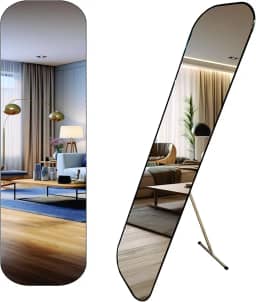 Espelho Retangular C/Suporte Apoio Chao 146x36cm Retrô (MOLDURA PRETA)