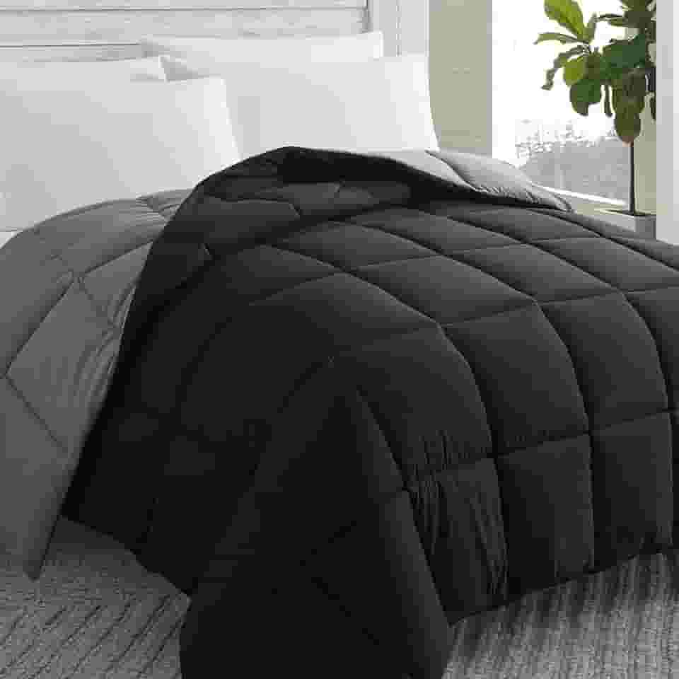 Cosybay Edredom alternativo de plumas (preto/cinza, Queen) - edredom de cama queen size acolchoado macio para todas as estações - enchimento de edredom com abas de canto - inverno verão quente fofo,