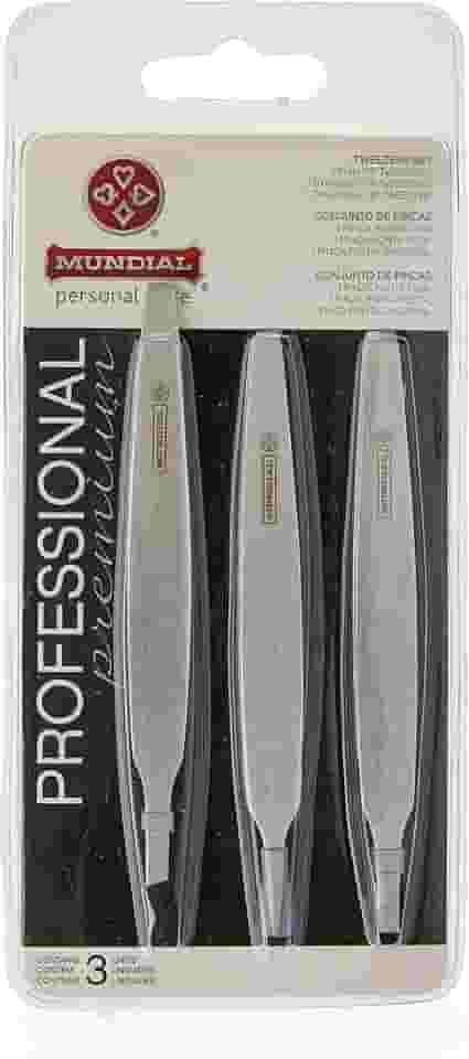 Kit Pinças Profissionais 3 Peças, Mundial S/A, Prateado