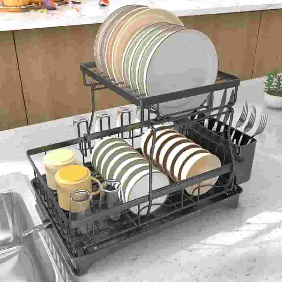 Escorredor de Louça Inox com Porta Pratos Talheres Copos Modular Master, Escorredor de Pratos, Escorredor de Louça Suspenso, Adequado para Cozinhas, Preto