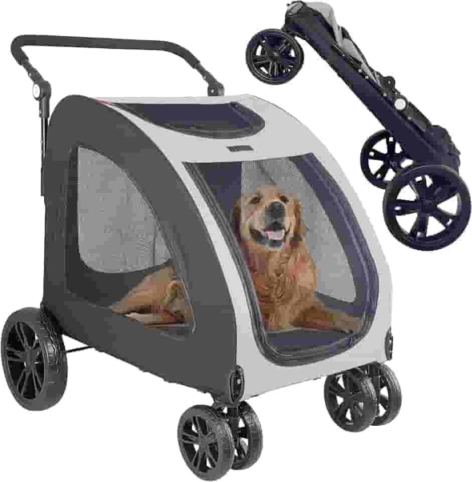 Carrinho de passeio dobrável para cães grandes de até 50 kg, carrinho universal para cães únicos ou vários cães médios e grandes (cinza)