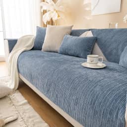 Capas de sofá de chenille texturizadas, listradas, simples, antiarranhões, lavável, antiderrapante, azul, 70 x 180 cm