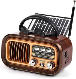 Rádio Retrô Portátil Vintage Bluetooth Multifuncional com Painel Solar Rádio FM AM SW 3 bandas Estilo Clássico Antigo Reprodutor USB TF 5 W Radio Retro Pilha para Casa Viagem