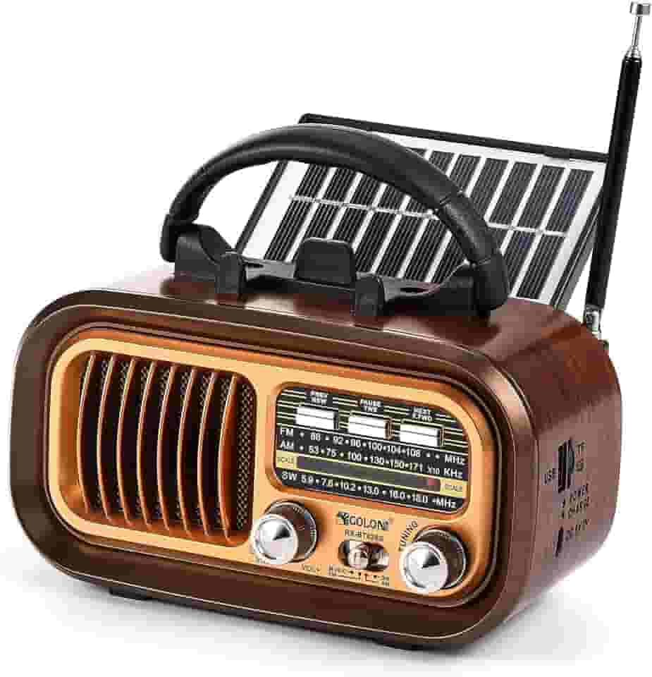 Rádio Retrô Portátil Vintage Bluetooth Multifuncional com Painel Solar Rádio FM AM SW 3 bandas Estilo Clássico Antigo Reprodutor USB TF 5 W Radio Retro Pilha para Casa Viagem