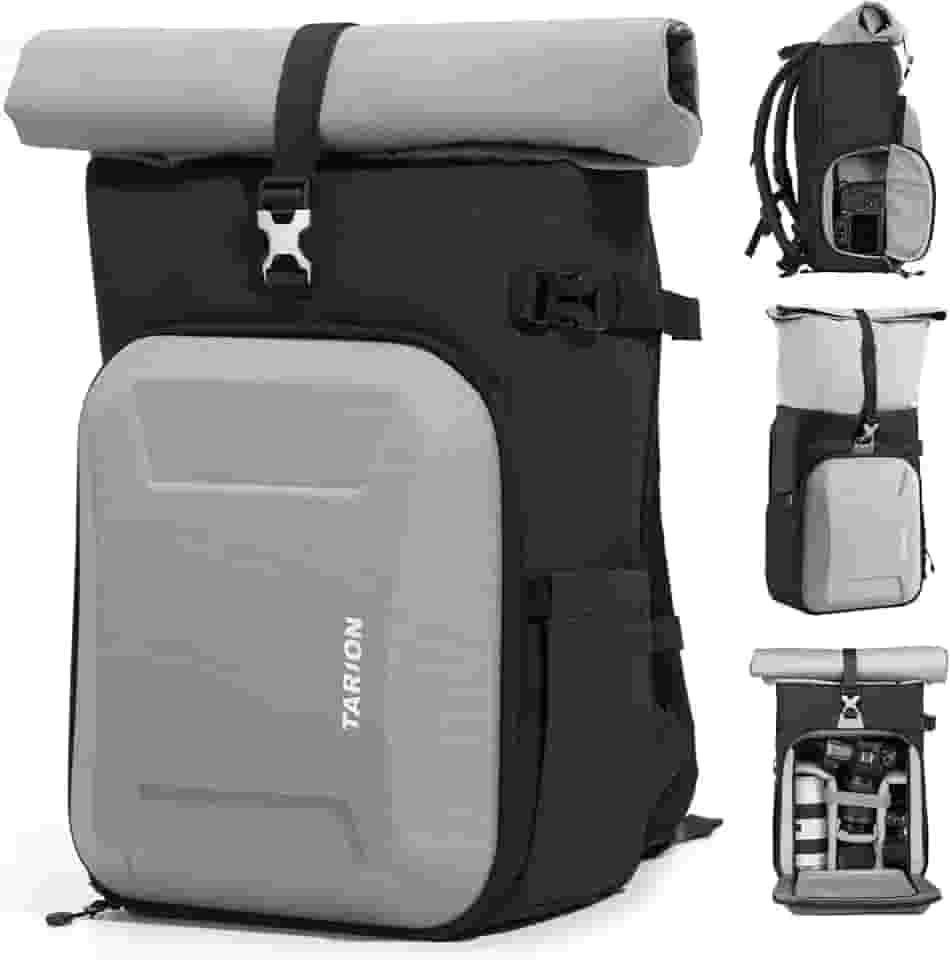 TARION Mochila grande para câmera Hardshell – Bolsa para câmera para fotógrafos com compartimento para laptop de 16 polegadas, acesso lateral e capa de chuva