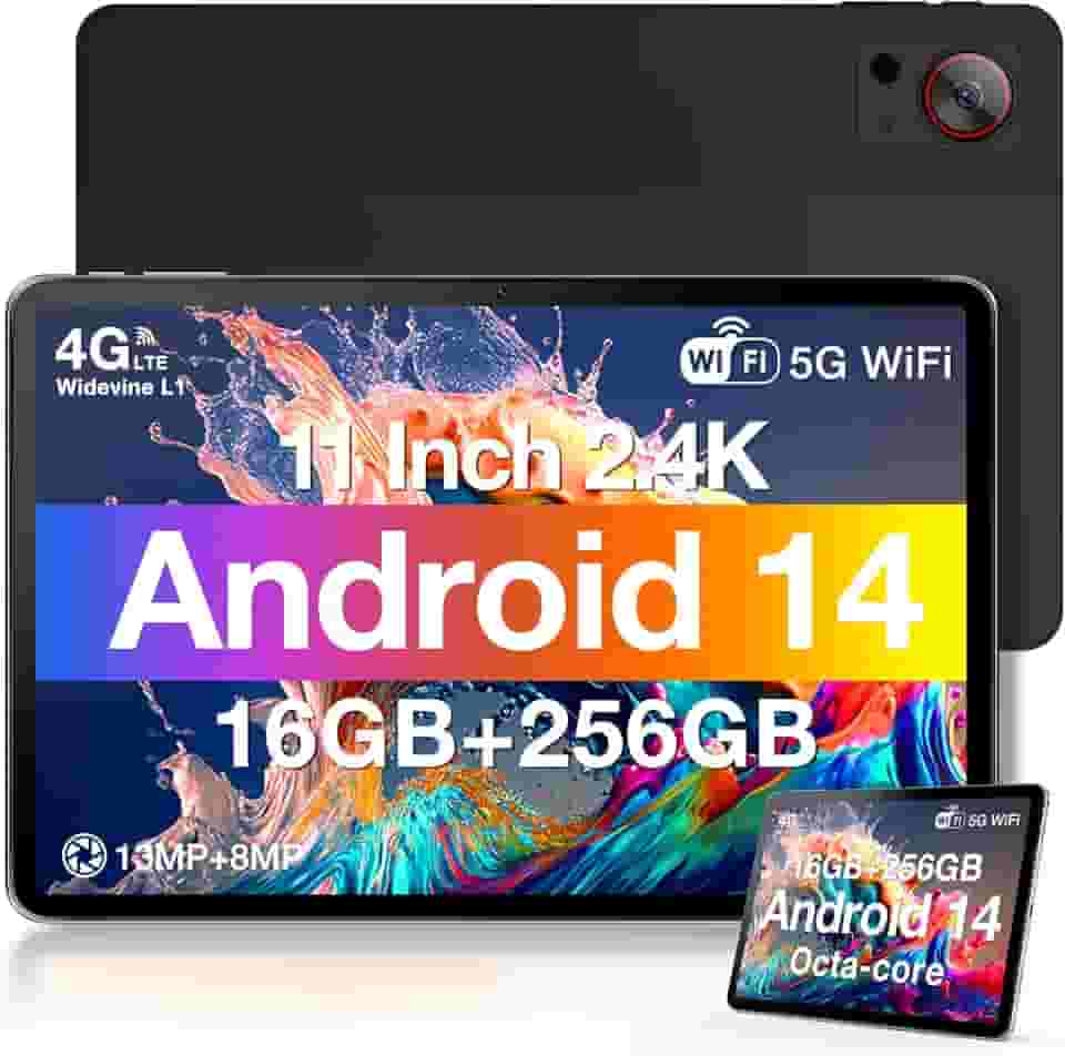 DOOGEE T30S Tablet de 11 polegadas Android 14, tablet Android 2.4K com 16 GB de RAM, 256 GB de ROM, tablets para jogos Octa-Core com bateria grande de 8580 mAh, 13 MP + 8 MP, BT5.0, 5G WiFi, 4G